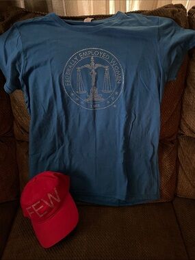 Blue Federally Employed Women’s shirt Short-Sleeve Tee Large and red hat